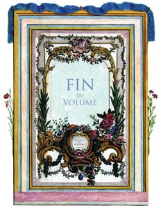 Slutet på volymen av boken "Fåglarnas historia i deras uppenbara och känsliga aspekter"" av Francois Nicolas Martinet (1731-1800). Privat samling. av Francois Nicolas Martinet