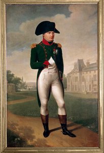 Porträtt av Napoleon bonaparte (1769-1821) framför slottet Malmaison (klädd till konsul). I Reuil Malmaison (Hauts de Seine) 1804. Målning av Francois Gerard (1770-1837) Malmaison från 1800-talet, musee du chateau - Hellängdsporträtt av Napo av Baron François Pascal Simon Gérard