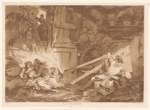 Ung snubblande man faller på en kvinna som målas La Culbute (titel på objekt) av Francois Philippe Charpentier