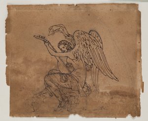 Allegorisk figur med luta, ca 1825 (bläck och krita på papper) av Francois Rude