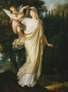 Postumt porträtt av Marquise Fanny Grimaldi, född Baronne von Burkenwald, Princess of Santa Cruce, Marquise de Monaco et de Genes på väg att gå med sin första make, markisen Giovanni Battista Grimaldi vid hans grav, 1804