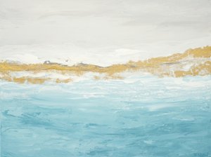 Abstrakt havslandskap i blått och guld av Françoise Wattré