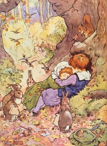 Babes in the Wood från My Nursery Story Book, pub. av Blackie & Son (bokillustration) av Frank Adams