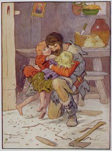Hansel och Gretel återvänder, illustration från "The Beautiful Book of Nursery Rhymes, Stories and Pictures", av Frank Adams, utgiven av Blackie und Son av Frank Adams