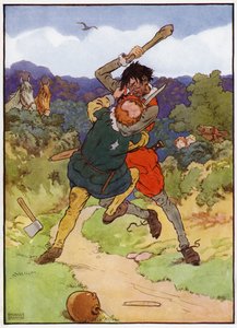 Illustration för Babes in the Wood (färg litho) av Frank Adams