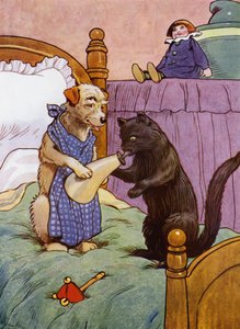 Illustration för Old Mother Hubbard (litho i färg) av Frank Adams