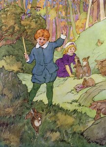 Illustration för The Babes in the Wood (färg litho) av Frank Adams