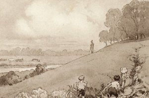 Illustration för The Scholar-Gipsy av Matthew Arnold (litho i färg) av Frank Adams