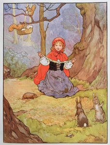 Rödluvan, illustration från "The Beautiful Book of Nursery Rhymes, Stories and Pictures", av Frank Adams, utgiven av Blackie and Son av Frank Adams