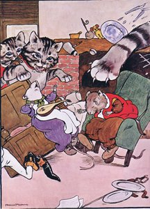 Katten och hennes kattungar kom tumlande in, illustration från "The Frog would a Wooing Go", av Charles H. Bennett, 1916 av Frank Adams