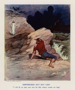 Skeppsbruten, men inte förlorad (färglitografi)