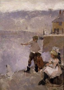 Fiske på kajen av Frank Bramley
