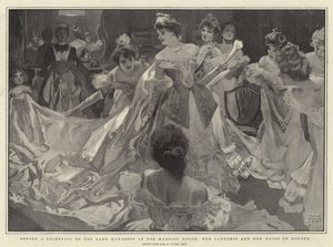 Innan en mottagning av borgmästarinnan i Mansion House, hennes fruntimmer och hennes hederspigor av Frank Craig