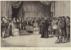 Luther före riksdagen i Worms, 1521, scen ur Luthers historiska drama, framförd i Worms, 30 oktober 1883