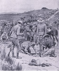 Searching for water, från After Pretoria: The Guerilla War publicerad av Harmsworth Bros Limited, 1901 av Frank Dadd