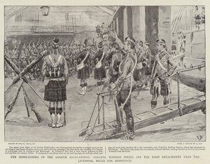 Gordon Highlanders hemkomst, överste Mathias som förflyttade den första gruppen från Liverpools hamnar till Edinburgh.