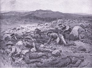 Med Queensland Imperial Bushmen vid Rhenoster Kop 29 november 1900, illustration från After Pretoria: The Guerilla War, 1902 av Frank Dadd