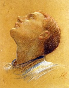 Studie av ett uppåtvänt huvud (färgade kritor på papper) av Frank Dicksee