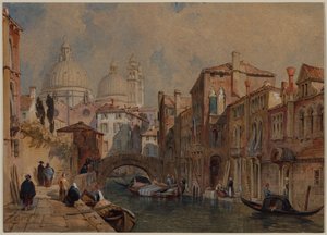 Utsikt över Venedig: Kupolen Santa Maria della Salute sett från baksidan av Da Mula-palatset, med blick österut