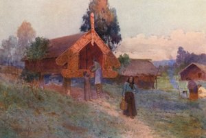 Nya Zeeland: A Pataka (färglitografi)