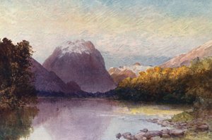 Nya Zeeland: Vid början av sjön Te-Anau (färglitografi) av Frank H Wright