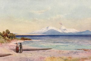 Nya Zeeland: Lake Taupo (färglitografi) av Frank H Wright