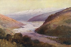 Nya Zeeland: Rees Valley och Richardson Range (färglitografi) av Frank H Wright