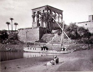 Trajans tempel, vy mot sydväst, Philae (svartvitt foto)