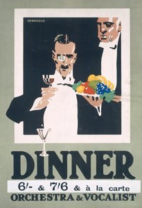 Annons för middag och orkester och sångare (färg litho)