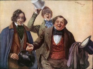Herr Tupman, herr Snodgrass och herr Winkle (färglitografi)