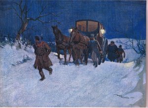 Nära resans slut, ca 1920 (färglitografi) av Frank Reynolds