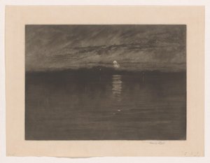 Nattlandskap med en sjö När den trötta månen var på väg att avta, Dort av Frank Short (signed by artist)