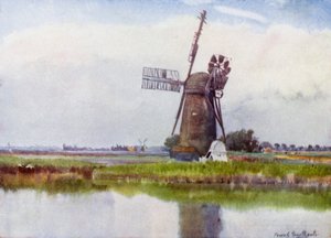 Norfolk Broads: Mill Country ovanför Stokesby (färg litho)