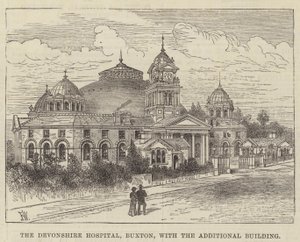 Devonshire Hospital, Buxton, med tilläggsbyggnaden av Frank Watkins