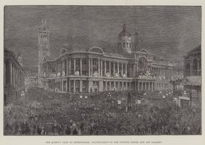 Drottningens besök i Birmingham, belysning av rådhuset och konstgalleriet av Frank Watkins