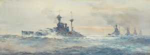 H.M.S. Queen Elizabeth Battle Squadron (akvarell) av Frank Watson Wood