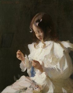 Porträtt av ett barn som syr av Frank Weston Benson