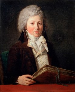 Porträtt av en ung man som håller i en mapp med teckningar, 1791. av François André Vincent