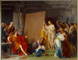Målaren Zeuxis (eller Zeuxippos, grekisk målare, 464-398 f.Kr.) väljer ut de vackraste flickorna i Crotone Painting av Francois Andre Vincent (1746-1816) Sun. 3,2x4,1 m