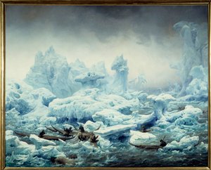 Utsikt över det isiga havet, valrossfiske av grönländarna Målning av Francois Auguste Biard (1799-1882) 1841 Sön. 1,3x1,63 m Dieppe, musee du chateau - Fiske efter valross i Ishavet. Utsikt över Polarhavet, grönländare som jagar valross. Målar av