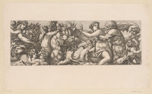 Bacchus med satyrer och nereider i vattnet Mytologiska figurer vid vattnet (serietitel) av François Bignon (attributed to)