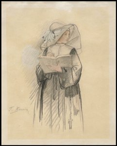 En nunna som håller en bok och penna, 1827-87 av François Bonvin