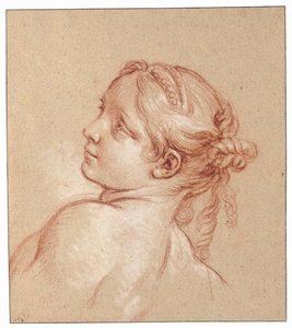 En flicka, bystlång, med huvudet lutat åt vänster av François Boucher