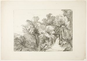 Ett kvarnslott i mitten av pilar, plansch 97 från figurer av olika karaktärer, landskap och studier hämtade från naturen av François Boucher