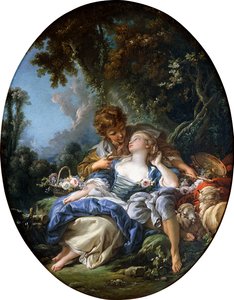 En herde och en herdinna i Dalliance i ett skogslandskap, 1761 av François Boucher