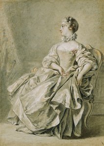 En ung kvinna sitter i profil till vänster, av François Boucher