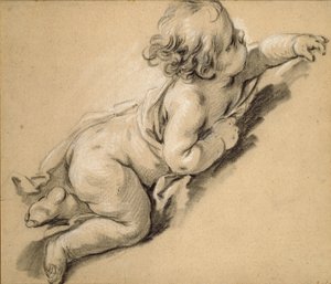 En putto liggande till höger, mitten av 1700-talet. av François Boucher