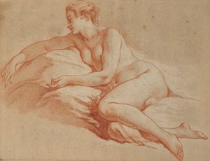 Boucher - Liggande naken kvinna vänd åt vänster av François Boucher