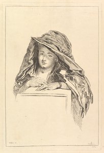 Bystporträtt av en kvinna som bär en huvmantel, 1700-tal. av François Boucher