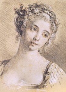 Head of a Young Girl (kol och vit krita på papper) av François Boucher